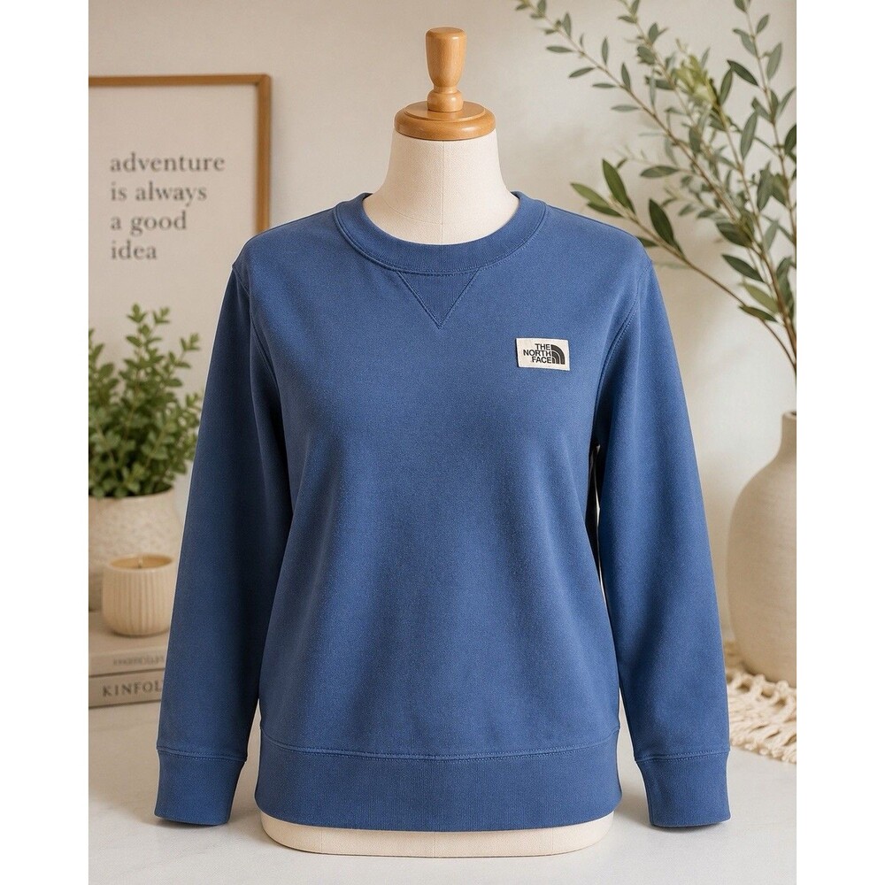 The North Face Blue Solid Logo Crewneck Pullover Sweatshirt Women L